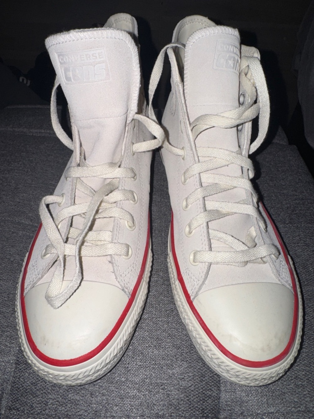 Converse White High Top Sneakers with Red Trim